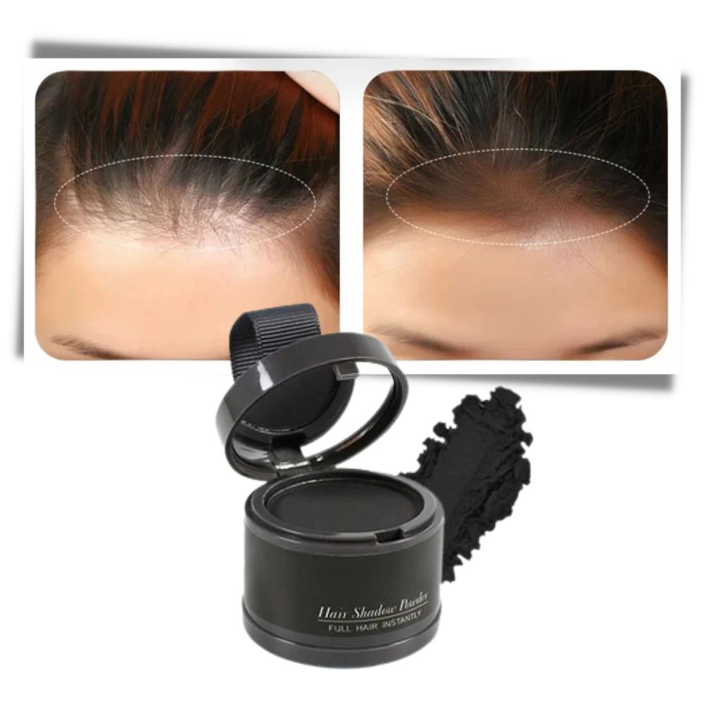 Belro Hair Root Concealer Powder for quick coverage of roots and gray hair, in a compact container with a fluffy applicator brush.
