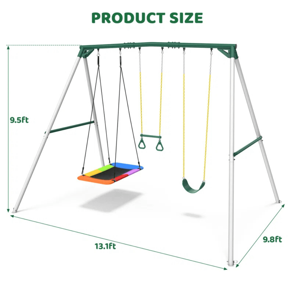 Casavibeo 9.5-foot heavy-duty outdoor porch swing set with sturdy frame and comfortable seating, ideal for outdoor relaxation.