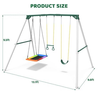 Casavibeo 9.5-foot heavy-duty outdoor porch swing set with sturdy frame and comfortable seating, ideal for outdoor relaxation.