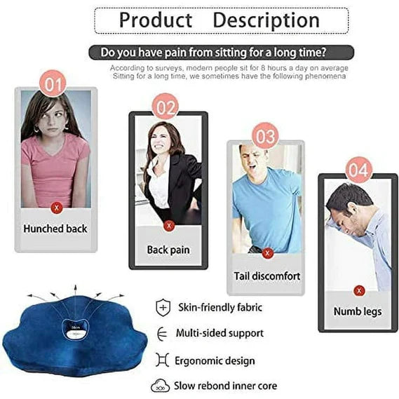 Belro memory foam seat cushion for lower back pain relief, ergonomic support for comfort and posture improvement.