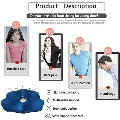 Belro memory foam seat cushion for lower back pain relief, ergonomic support for comfort and posture improvement.