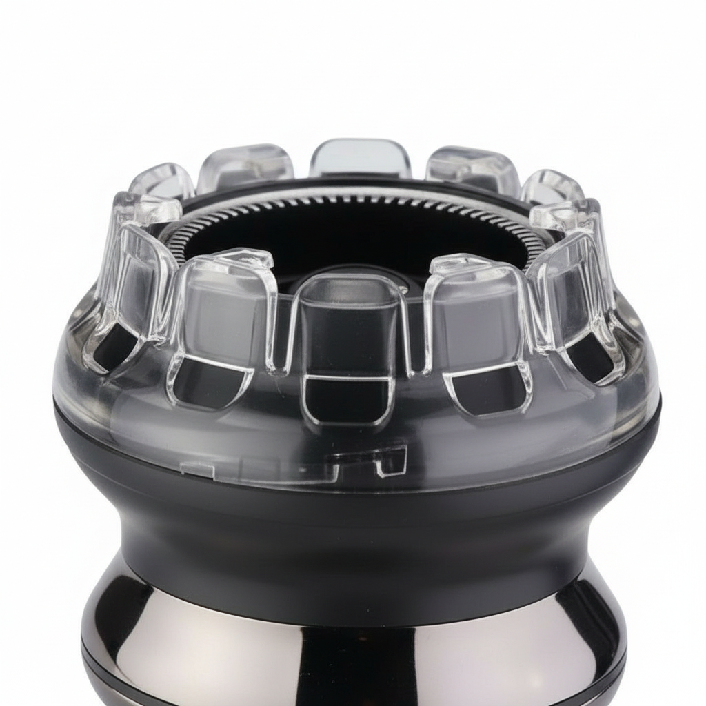 Close-up of BowLift cordless hair clipper with T-blade for precision grooming, rechargeable design, and ergonomic handle.