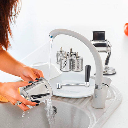 Belro multi-functional kitchen rotary food grater and shredder with stainless steel blades for slicing and shredding vegetables.