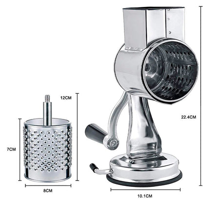 Belro multi-functional kitchen rotary food grater and slicer with stainless steel blades for shredding and slicing vegetables.