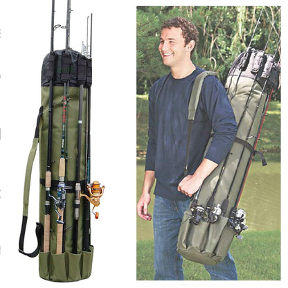 Belro portable fishing rod and tackle bag with multiple compartments for fishing gear and accessories.