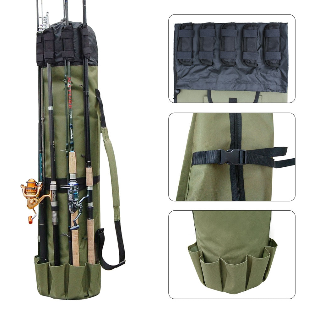 Belro portable fishing rod and tackle bag with multiple compartments, durable fabric, and adjustable straps for outdoor fishing trips