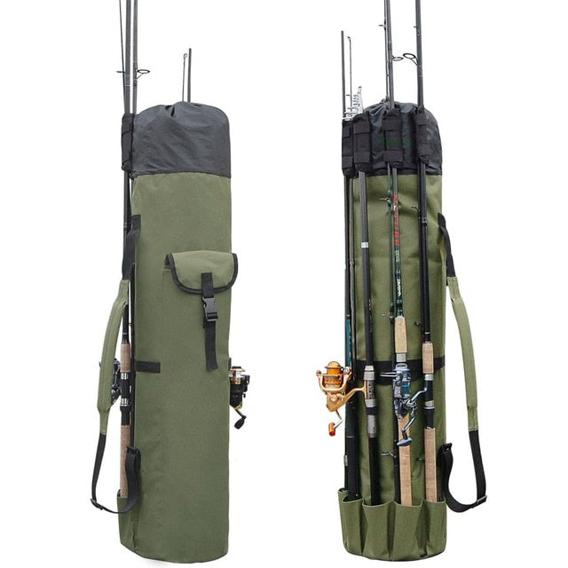 Belro portable fishing rod and tackle bag, compact bags and luggage for fishing gear storage, with multiple compartments and durable material.