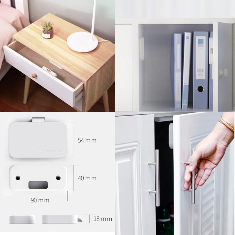 Belro baby and kids smart drawer cabinet lock installed on a wooden drawer for child safety and security.