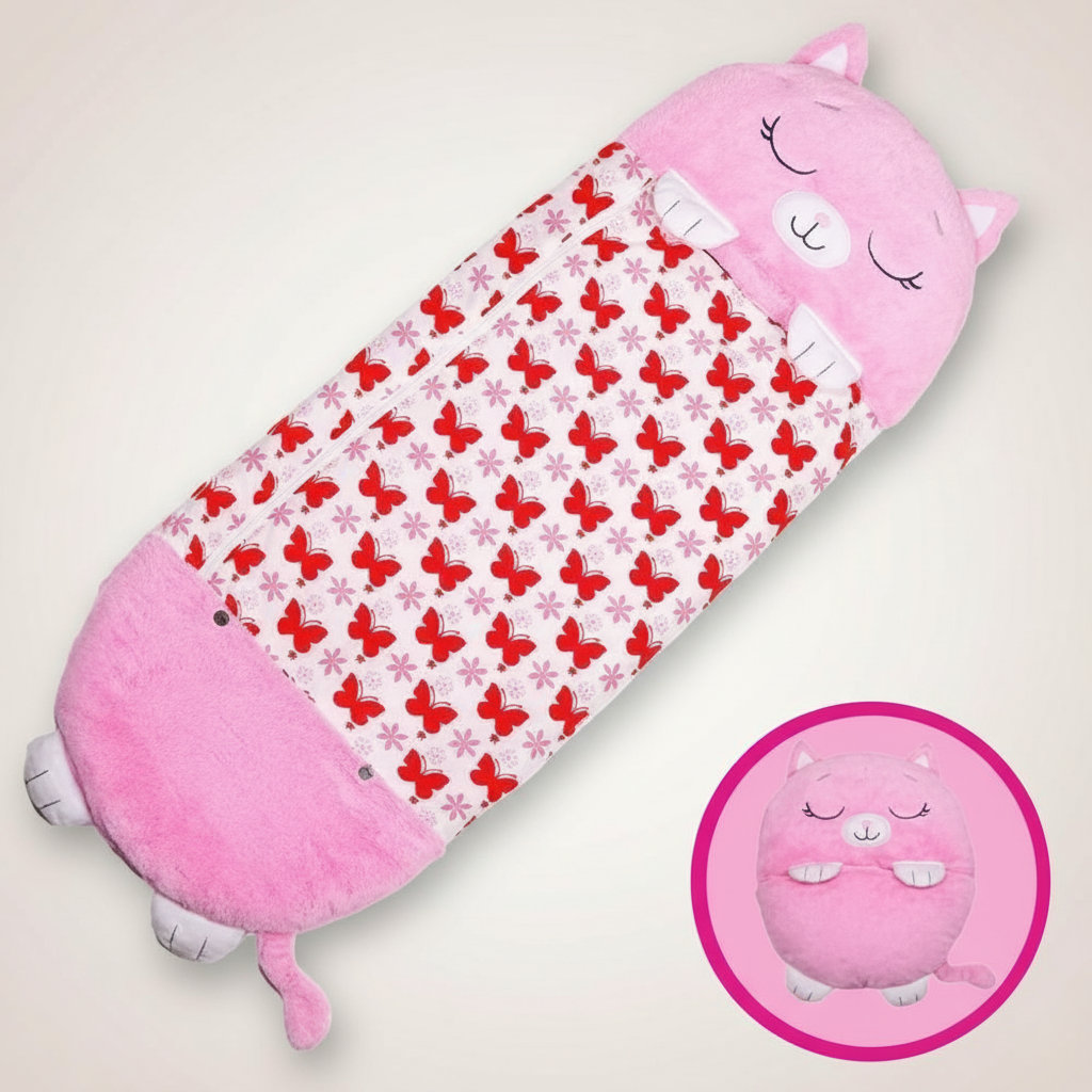 Kids' foldable sleeping bag by BowLift featuring a cute animal shape, portable, washable, perfect for sleepovers and camping.