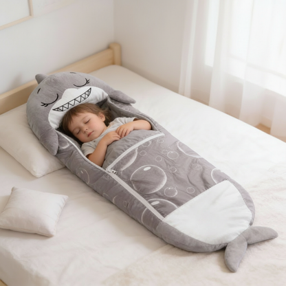 Kids' foldable sleeping bag by BowLift featuring a cute animal shape, portable, washable, ideal for sleepovers and outdoor adventures.