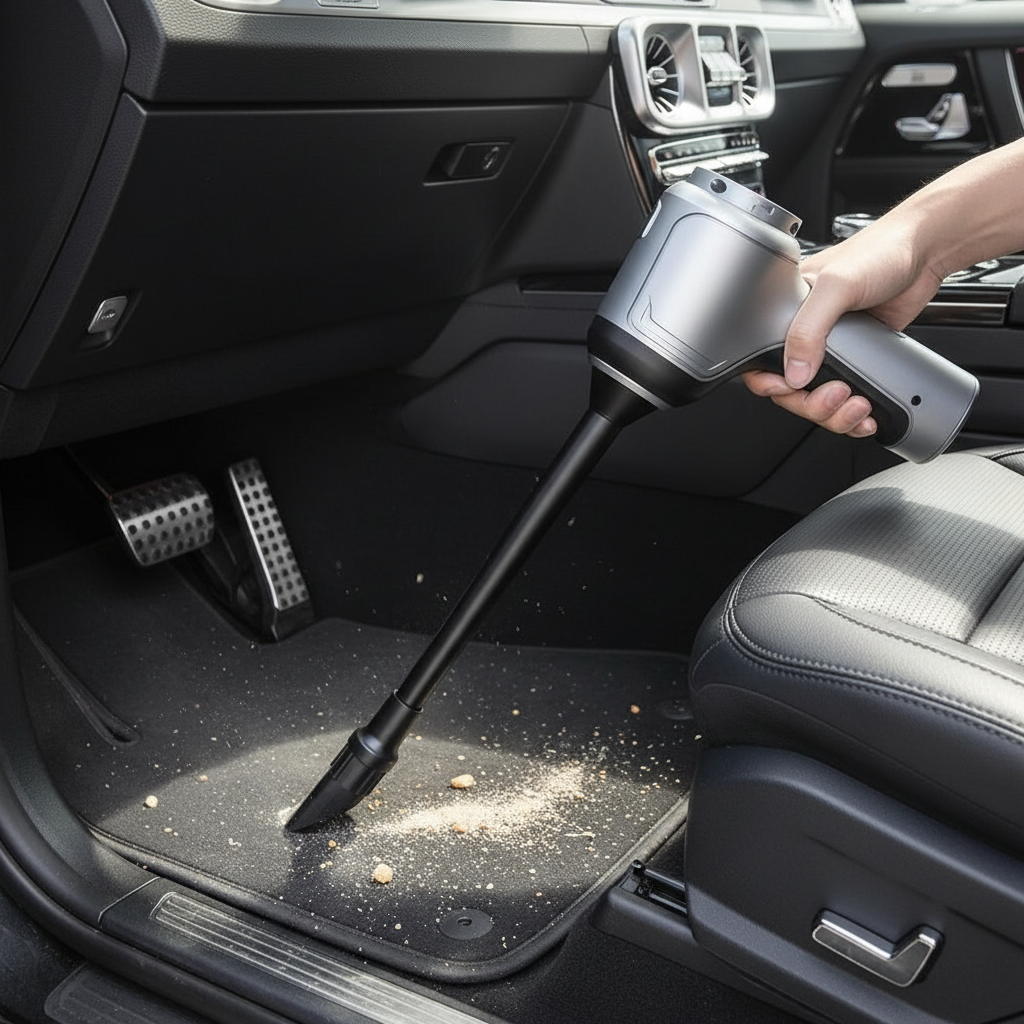 BowLift cordless car vacuum cleaner with powerful suction, portable design, rechargeable battery, ideal for deep car cleaning.