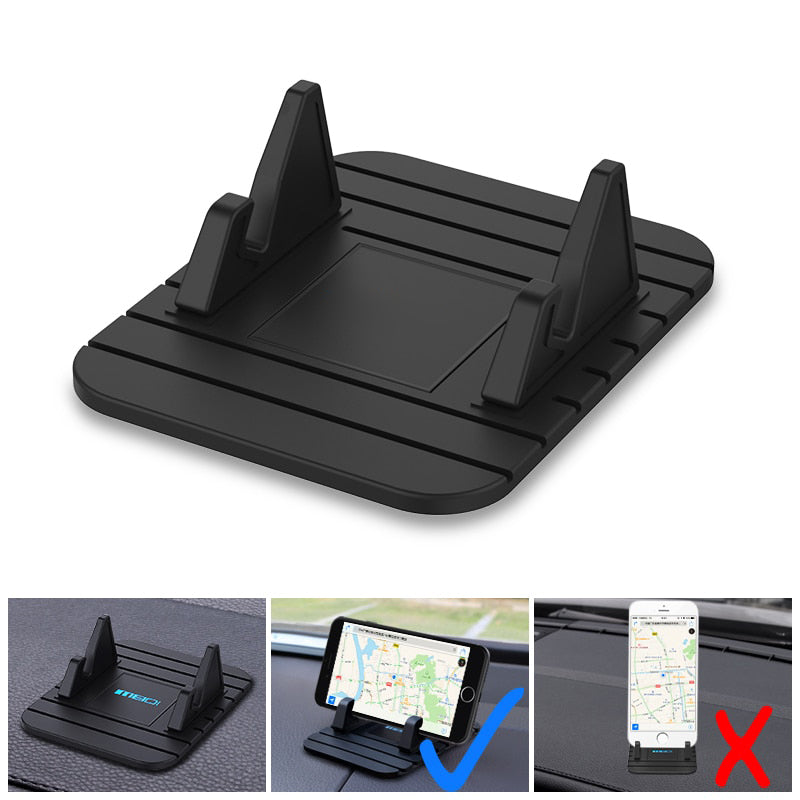 Belro non-slip car phone holder mounted on a dashboard, secure grip for smartphones, easy to access during driving.