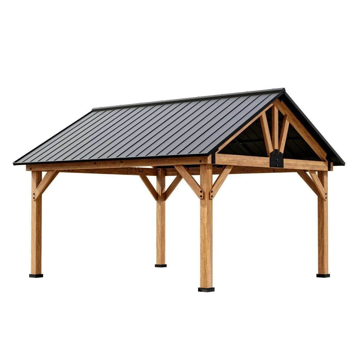 Casavibeo JOYSIDE 15 ft. by 13 ft. solid cedar wood outdoor patio gazebo with a hardtop roof, ideal for outdoor shade and relaxation.