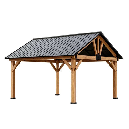Casavibeo JOYSIDE 15 ft. by 13 ft. solid cedar wood outdoor patio gazebo with a hardtop roof, ideal for outdoor shade and relaxation.