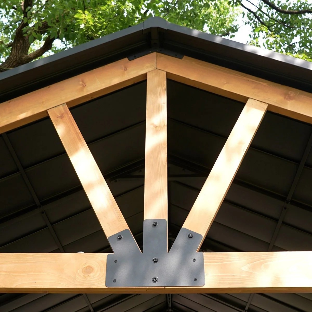 Casavibeo JOYSIDE 15 ft. by 13 ft. solid cedar wood outdoor patio gazebo with hardtop roof and open sides.