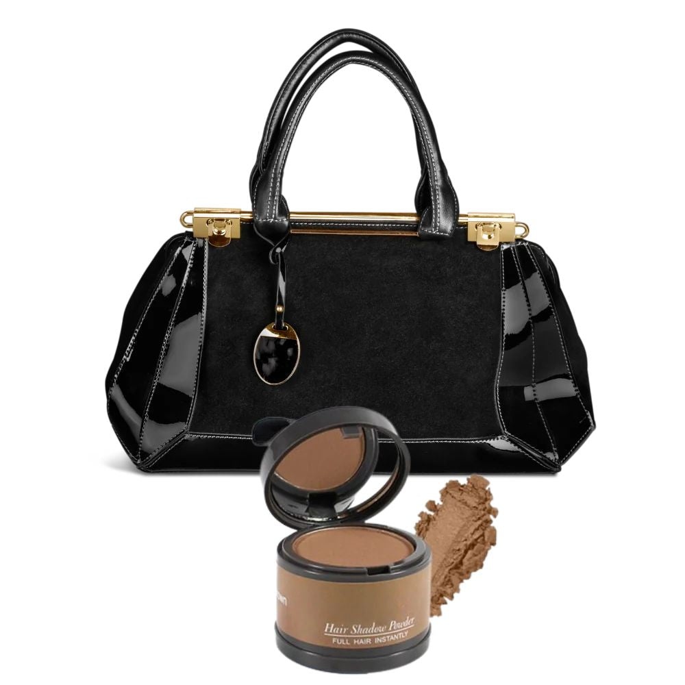 Belro Hair Root Concealer Powder used to cover gray roots, featuring a compact container with a brush applicator.