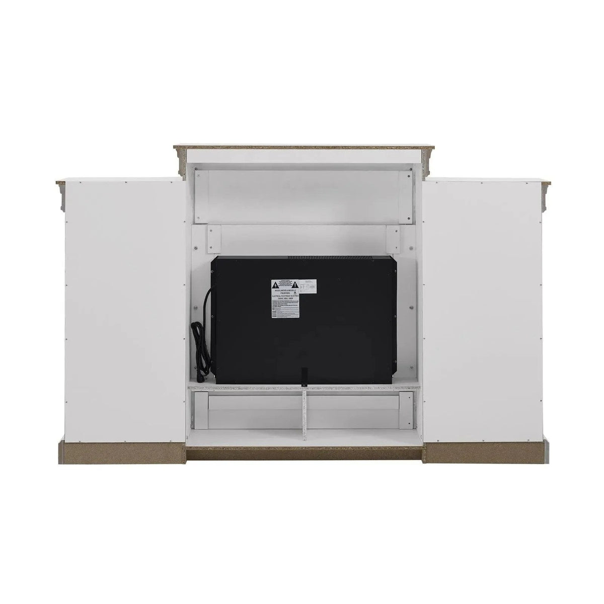 Casavibeo Ameriwood Home Lamont Mantel Fireplace with white finish and realistic flame effect, showcasing its modern design and wooden mantel