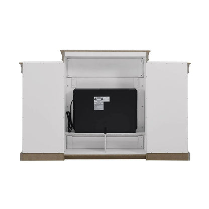Casavibeo Ameriwood Home Lamont Mantel Fireplace with white finish and realistic flame effect, showcasing its modern design and wooden mantel