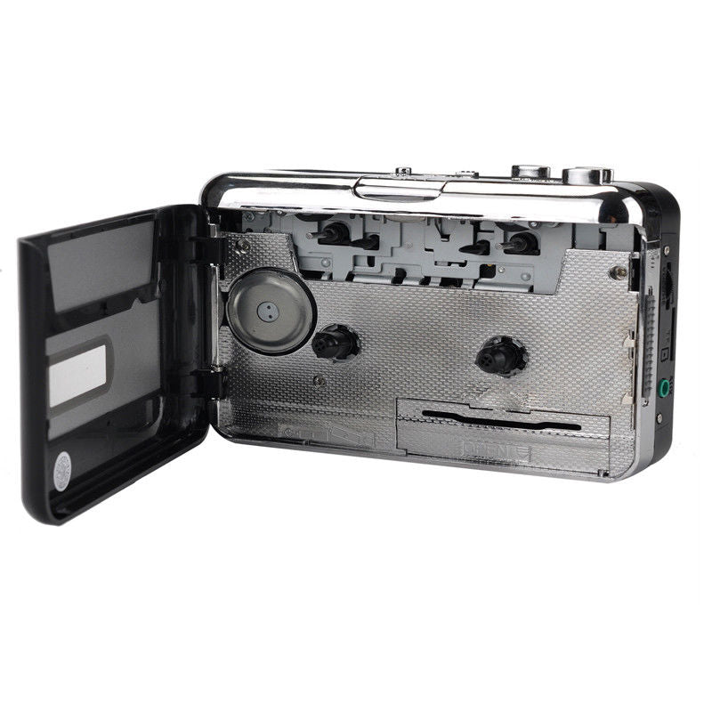 Belro cassette tape to USB converter device for digital audio transfer, with cable and ports visible.