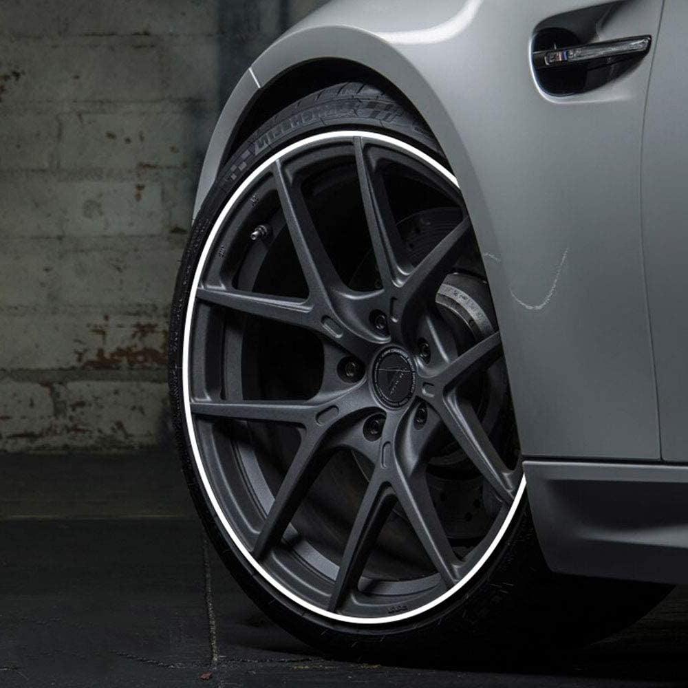 Belro Pro Wheel Rim Protector for outdoor use, showing a close-up of the durable rubber strip installed on a car wheel rim.