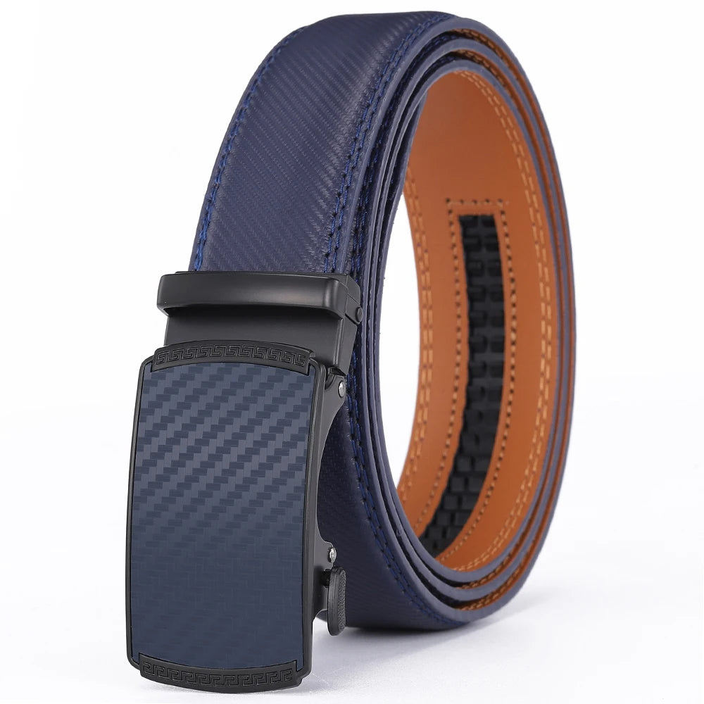 Men's blue leather belt with automatic buckle from Belro, stylish accessory for casual or formal wear.