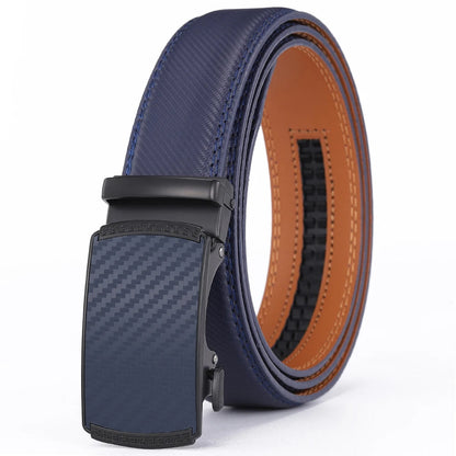 Men's blue leather belt with automatic buckle from Belro, stylish accessory for casual or formal wear.