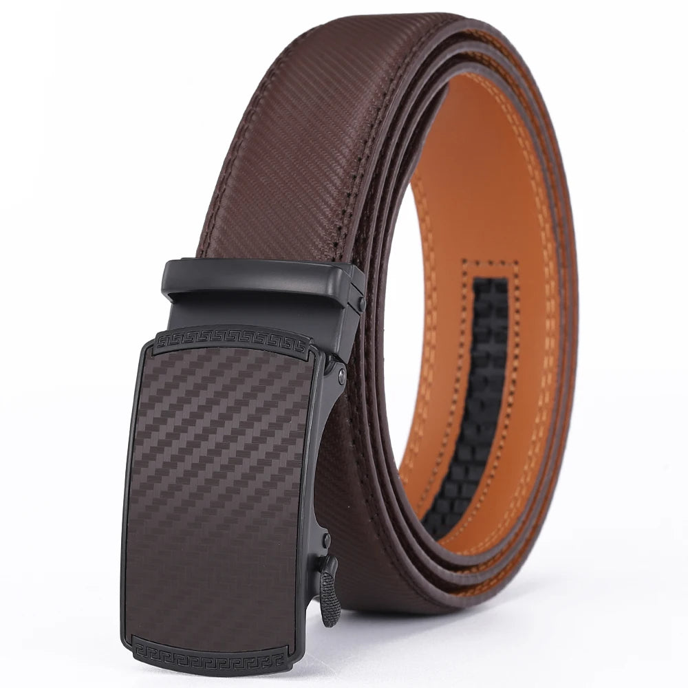 Brown men's leather belt with automatic buckle from Belro, featuring a sleek and sturdy accessory for everyday wear.