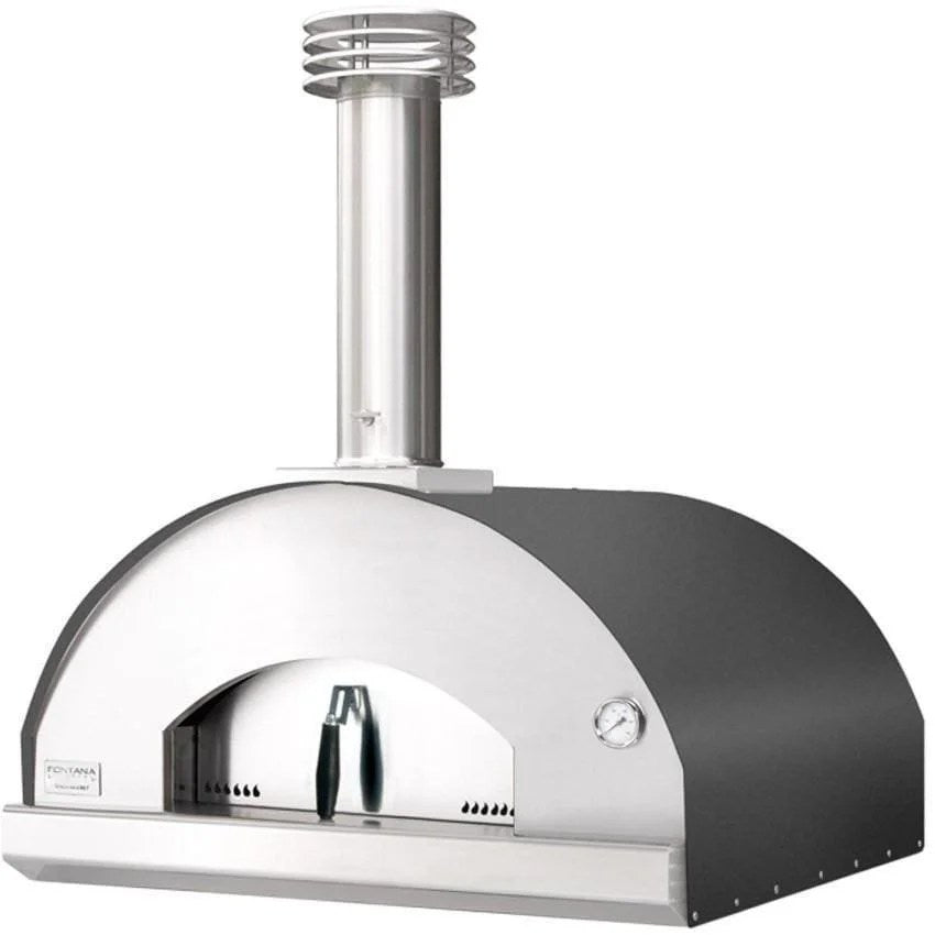 Casavibeo Fontana Forni Marinara wood-fired pizza oven in anthracite, showcasing its compact design and stone baking surface.