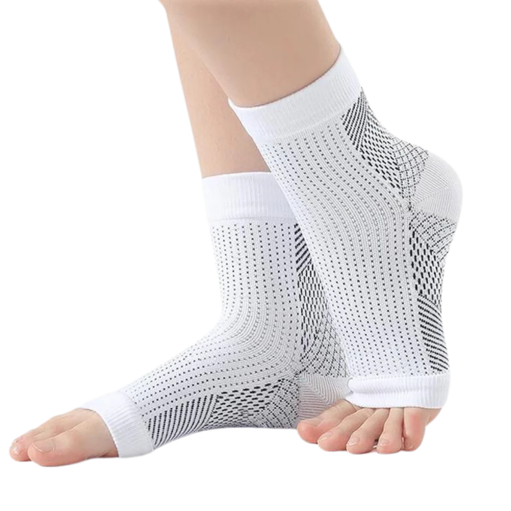 Belro compression support socks with open-toe design and non-slip fit, ideal for comfortable, supportive legwear.