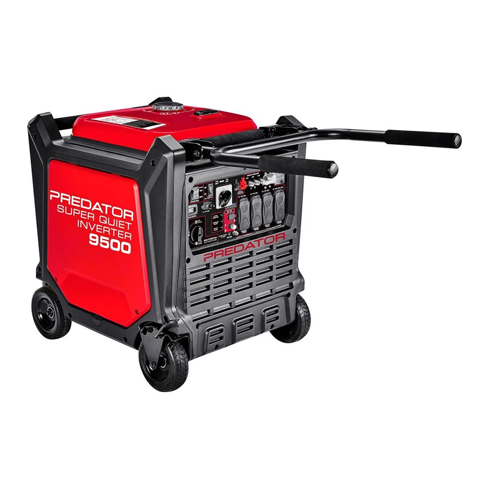 Casavibeo Predator 9500 Watt super quiet inverter generator with CO Secure technology, showing the generator's sleek design and control panel.