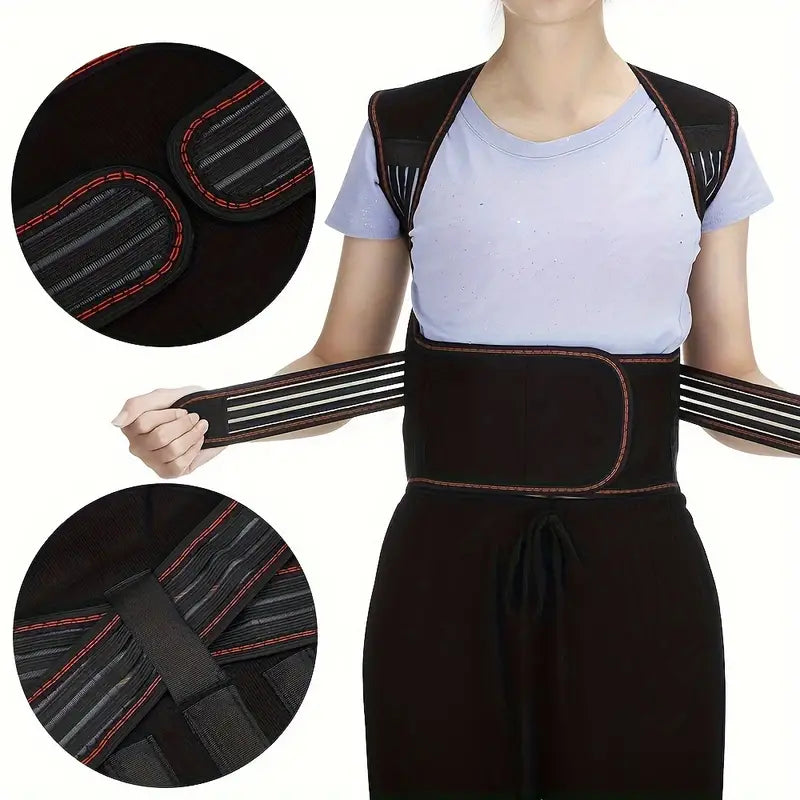 Belro back brace for back pain, adjustable support accessory with suspenders designed to provide relief and stability.