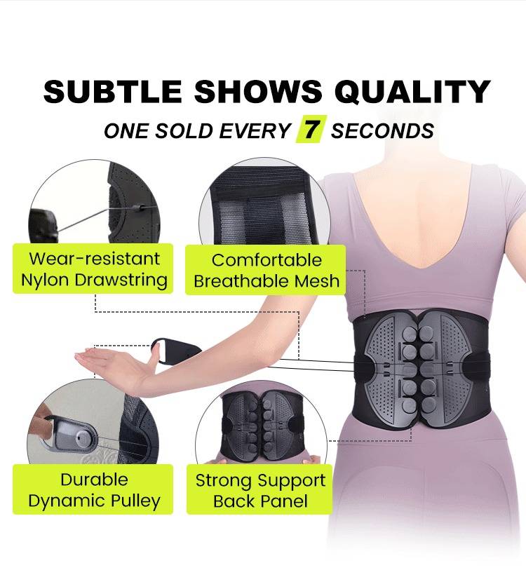 Belro lumbar support brace attached to suspenders for back pain relief and posture support.