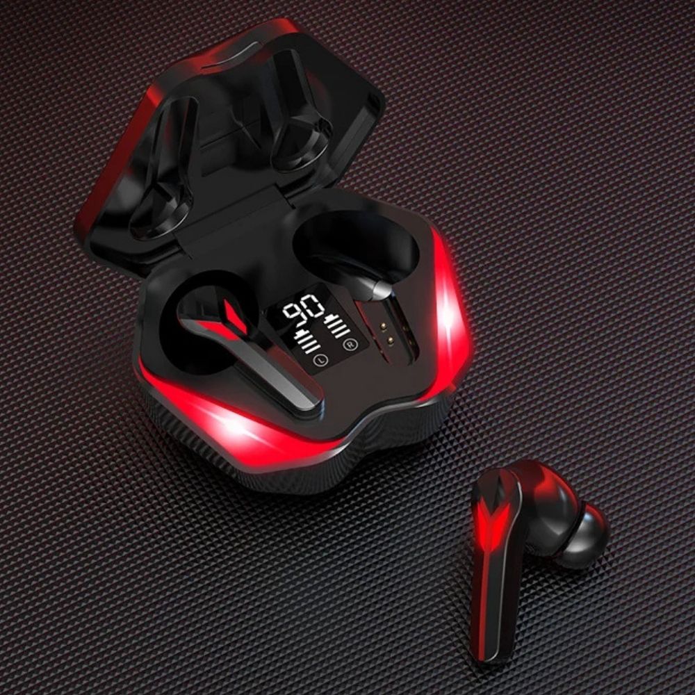 Belro wireless gaming earphones with microphone, compact earbuds for PC gaming, featuring a sleek design and in-ear fit.