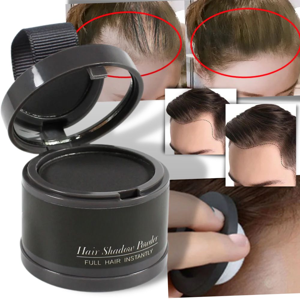 Belro Hair Root Concealer Powder in a compact container, showing the powder texture and applicator brush for quick hair root touch-ups.