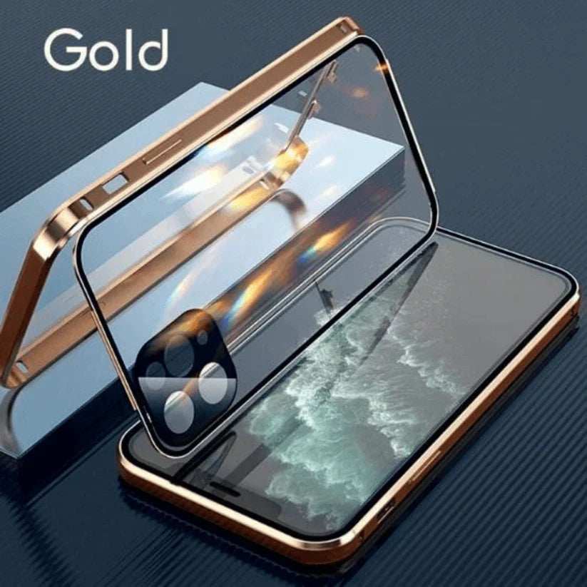 Belro double-sided buckle iPhone case showing the front and back design with secure buckle closures.