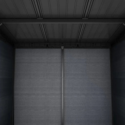 Casavibeo Keter Cortina 9x7 ft green outdoor storage shed with heavy-duty floor, weather-resistant design, and spacious interior.