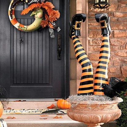 Belro witch leg stakes Halloween yard decorations, set of two, featuring spooky faux clothing for outdoor spooky display.