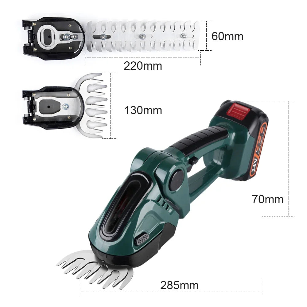 Belro cordless hedge trimmer with dual blades, showcasing its lightweight and ergonomic design for easy yard trimming.