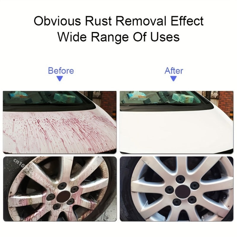 Belro rust remover for cars, shown in a spray bottle, designed to eliminate rust stains on automotive surfaces.
