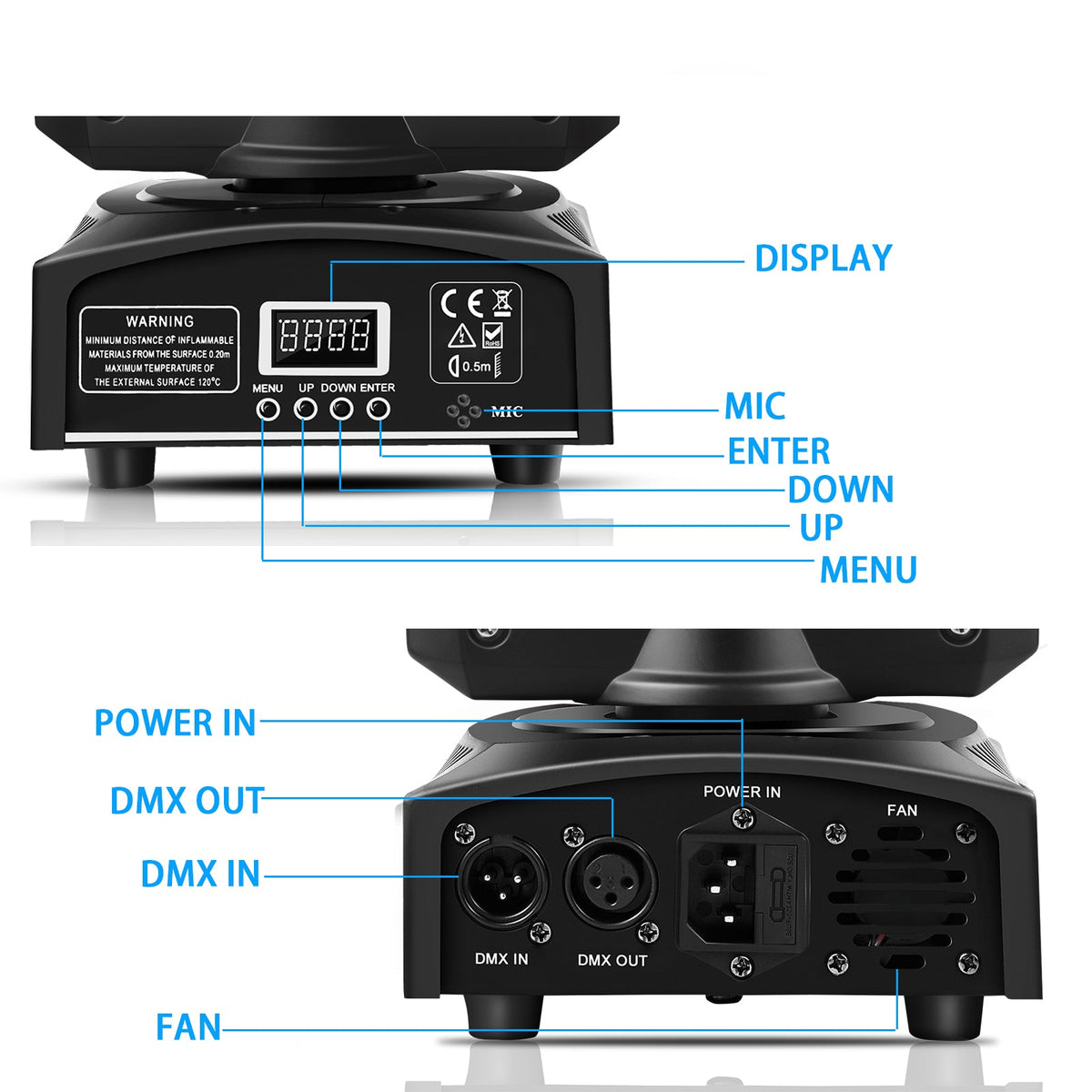 Belro moving head lights for men, showcasing adjustable lighting fixtures with sleek design and modern styling.
