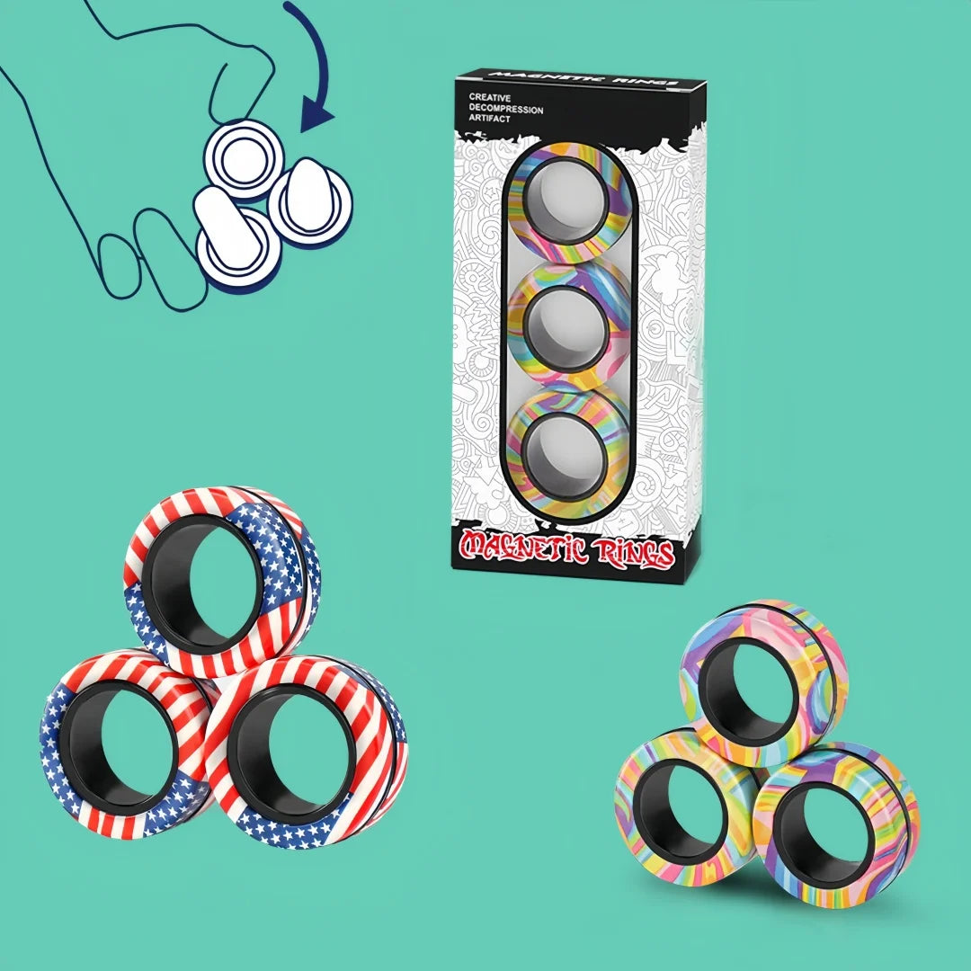 Belro magnetic fidget ring spinner set with multiple spinning rings for stress relief and focus, displayed on a white background.