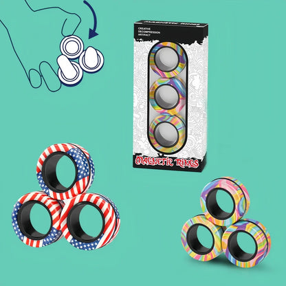 Belro magnetic fidget ring spinner set with multiple spinning rings for stress relief and focus, displayed on a white background.