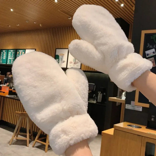 Belro fluffy plush winter mittens with warm, soft fabric, designed for cold weather and cozy comfort.