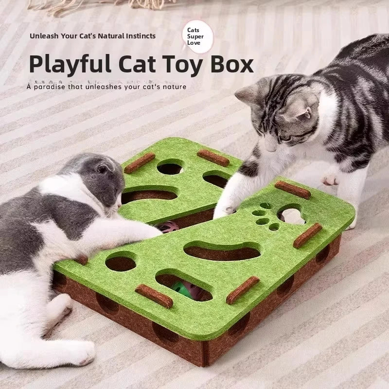Belro felt interactive cat puzzle toy box with multiple compartments and hidden treats for engaging feline play and mental stimulation.