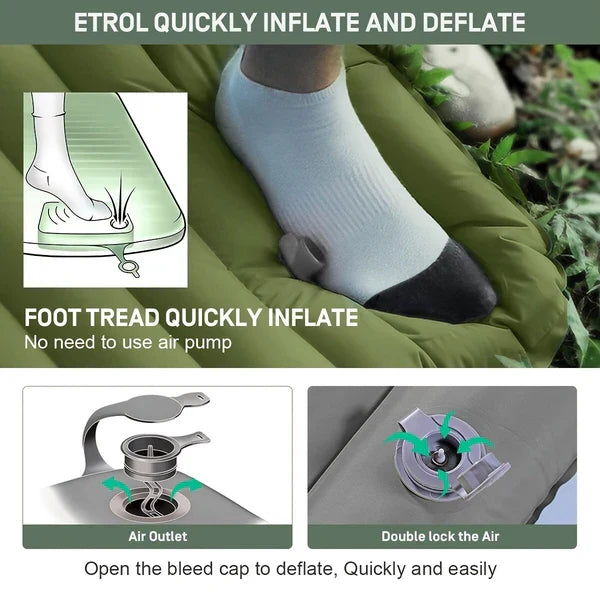 Belro camping inflatable mattress, portable and lightweight, designed for outdoor sleeping comfort and easy transport.