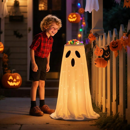 Belro lighted Halloween candy bowl stand with ghost design, featuring a spooky ghost figure for festive Halloween decor.