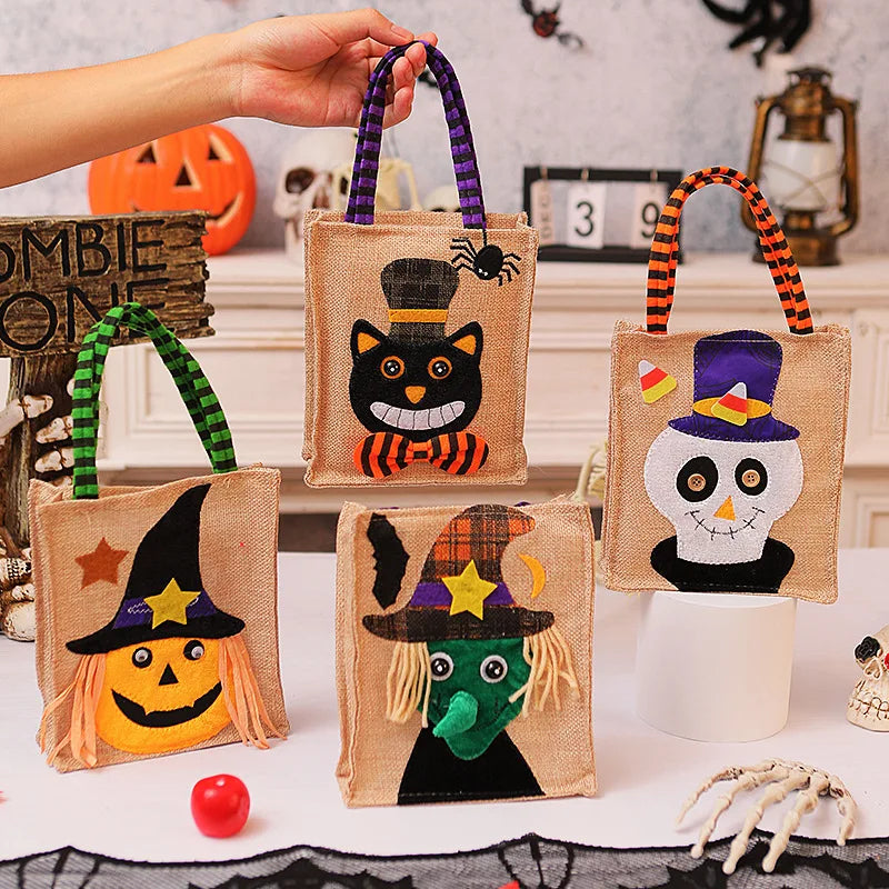 Men's Halloween treat bag by Belro featuring pumpkin, cat, witch, and skull design for festive costume accessories.