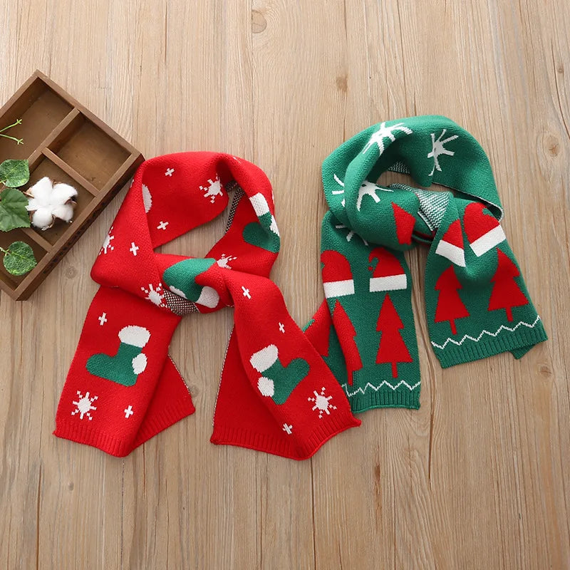 Belro cute Christmas knit scarf for kids, cozy winter accessory with festive red and white patterns, perfect for cold weather.