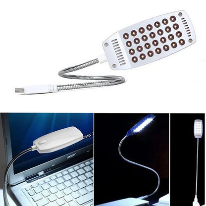 Belro Portability Laptop Light attached to a laptop, white compact LED light for office and stationery use.