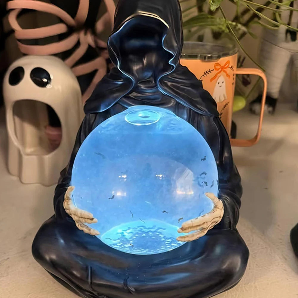 Belro Grim Reaper crystal ball Halloween night light with glowing LED features and spooky decorative design.